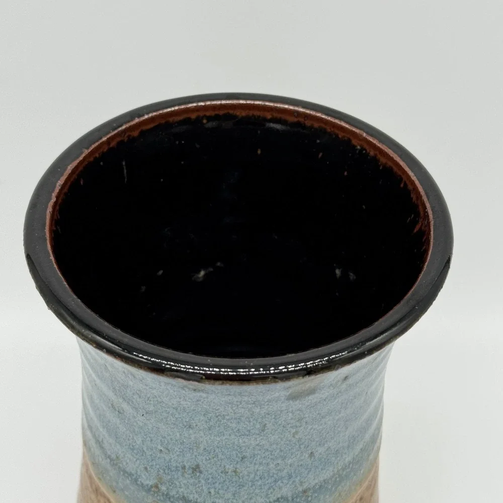 Vintage MARSHALL HYDORN Signed Studio Pottery Blue Drip Glaze Stoneware Vase 7x4